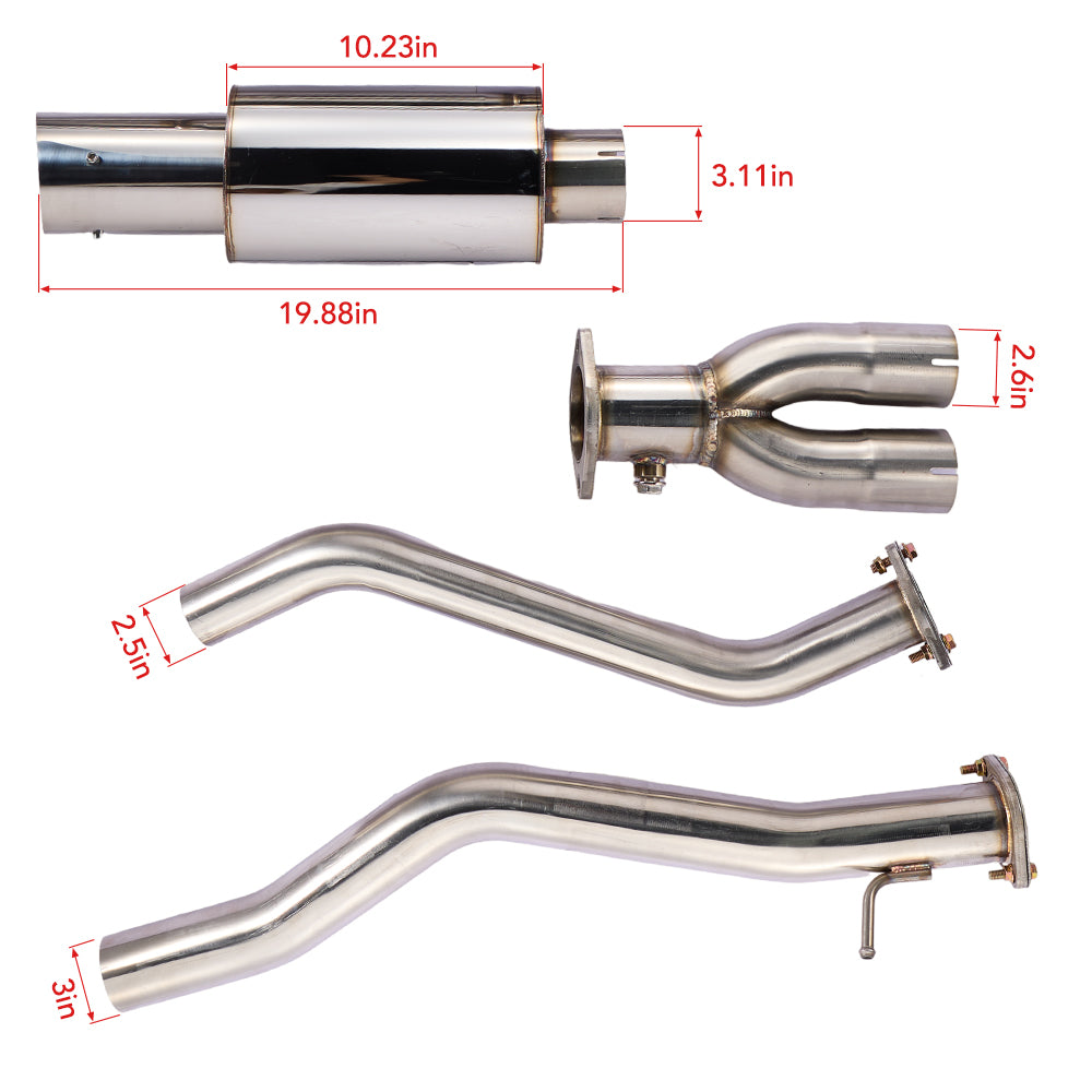 3 Inches Single Tip Cat-Back  Exhaust for 2009-2020 Nissan 370Z