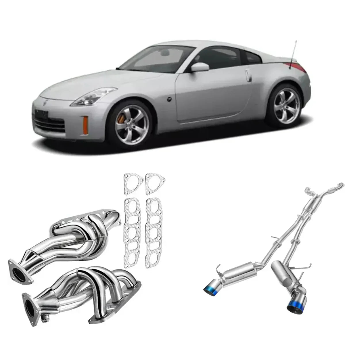 Kit todo en uno de cabezal de escape, bajante y CatBack con puntas quemadas dobles de 4,5 pulgadas para Nissan 350Z Infiniti G35 2003-2006