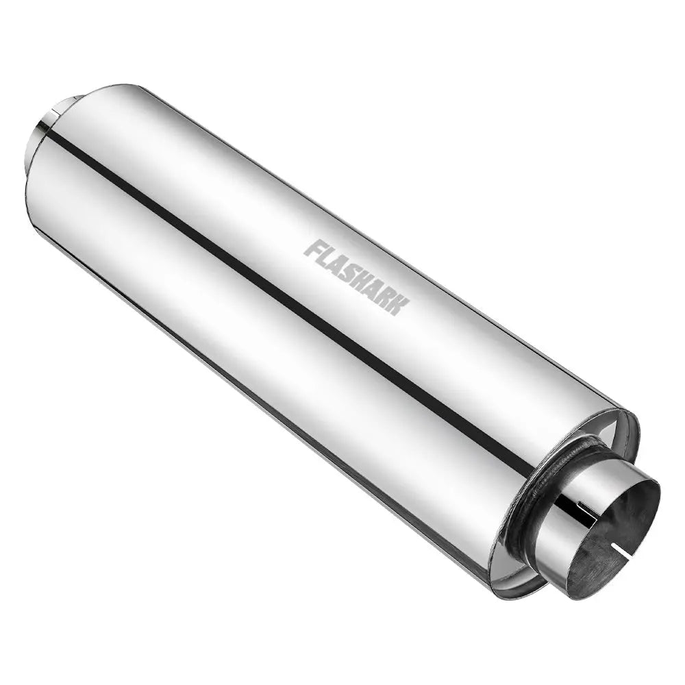4.0 in. Inlet/Outlet Exhaust Resonator 18 in. Overall, 12 in. Body, 8 in. Diameter - Flashark 4.0 in. Inlet/Outlet Exhaust Resonator 18 in. Overall, 12 in. Body, 8 in. Diameter - Flashark