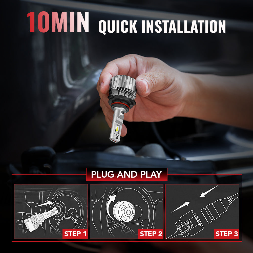 9005/HB3 9006/HB4 120W 6500K 22000LM White IP67 LED Headlight Bulbs 2 Pairs