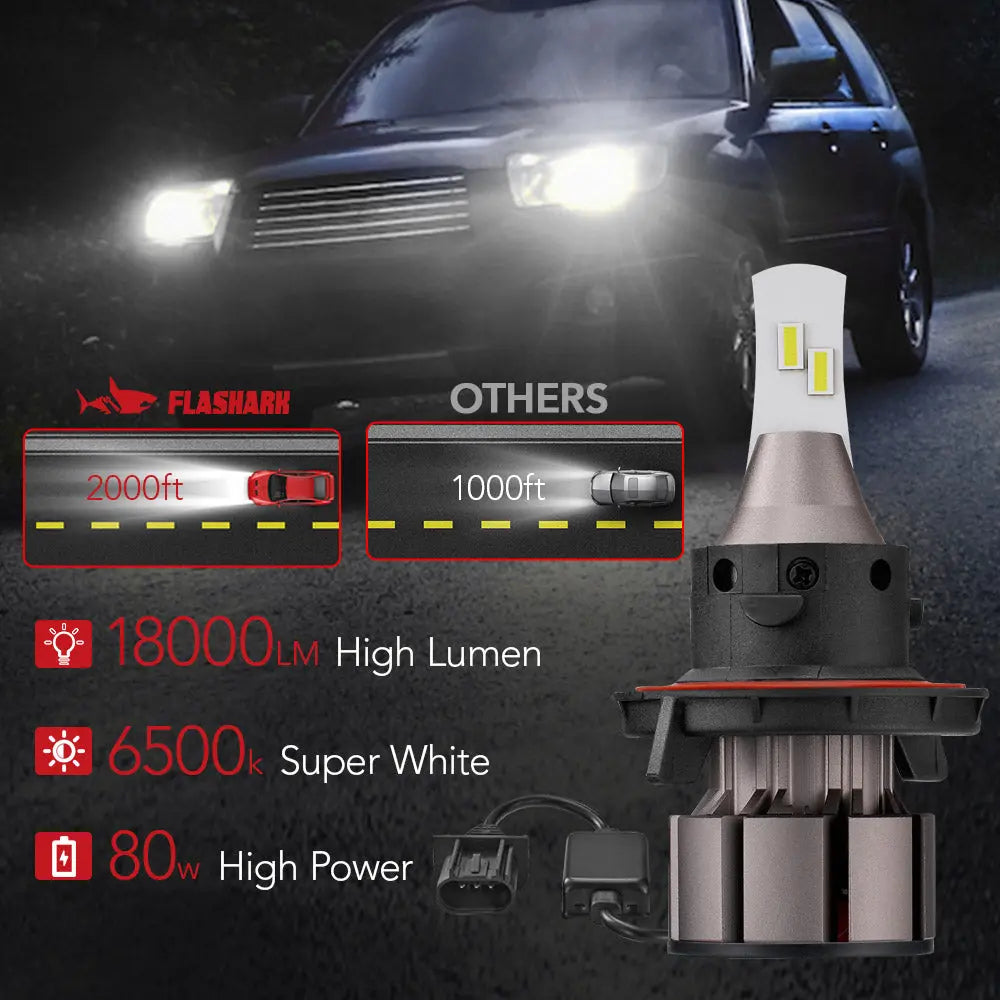 L2 H13/9008 100W 6000K 18000LM White IP67 LED Headlight Bulbs 2Pcs Flashark