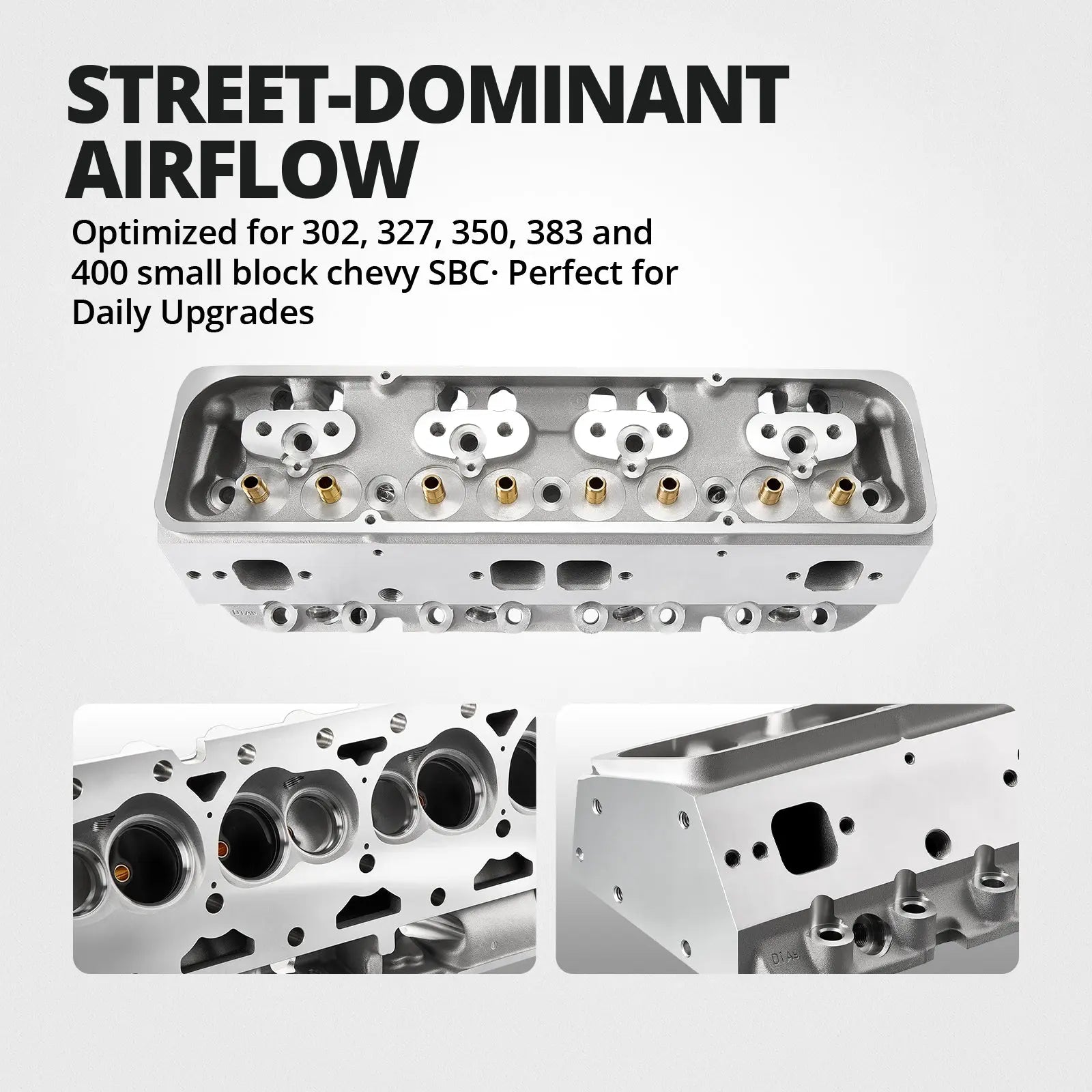Cast Aluminum Cylinder Head for SBC Engines (Angled Plug) – Fits 1960-1986 Chevy V8 (302/327/350/383/400) (Copy) Flashark