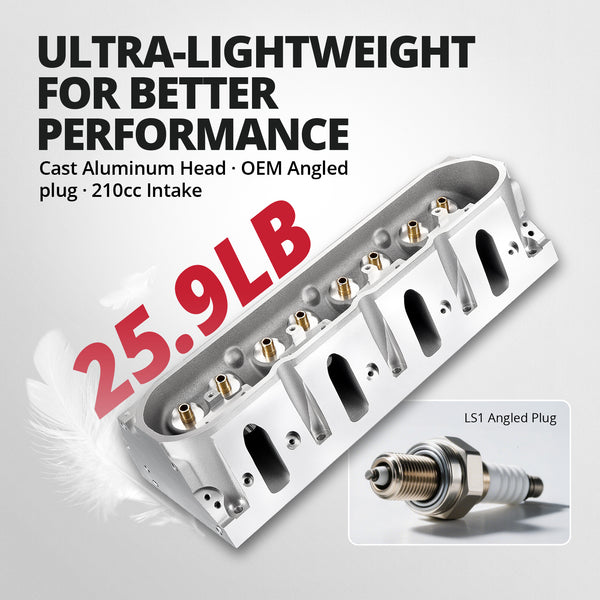 Culata de aluminio fundido para motores LS1 (tapón angular) – Compatible con Chevrolet LS1 de 1997 a 2003