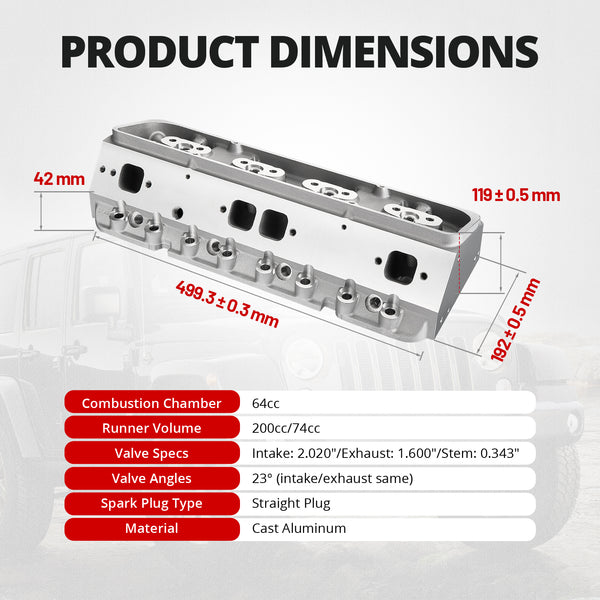 Cast Aluminum Cylinder Head for SBC Engines (Straight Plug) – Fits 1960-1986 Chevy V8 (302/327/350/383/400)