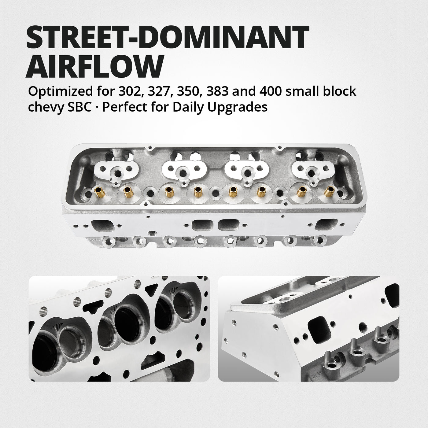 Cast Aluminum Cylinder Head for SBC Engines (Straight Plug) – Fits 1960-1986 Chevy V8 (302/327/350/383/400)