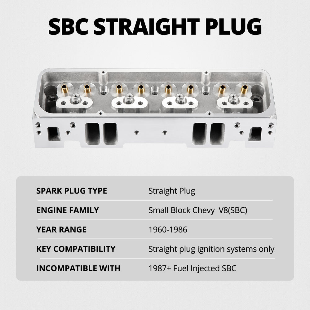 Cast Aluminum Cylinder Head for SBC Engines (Straight Plug) – Fits