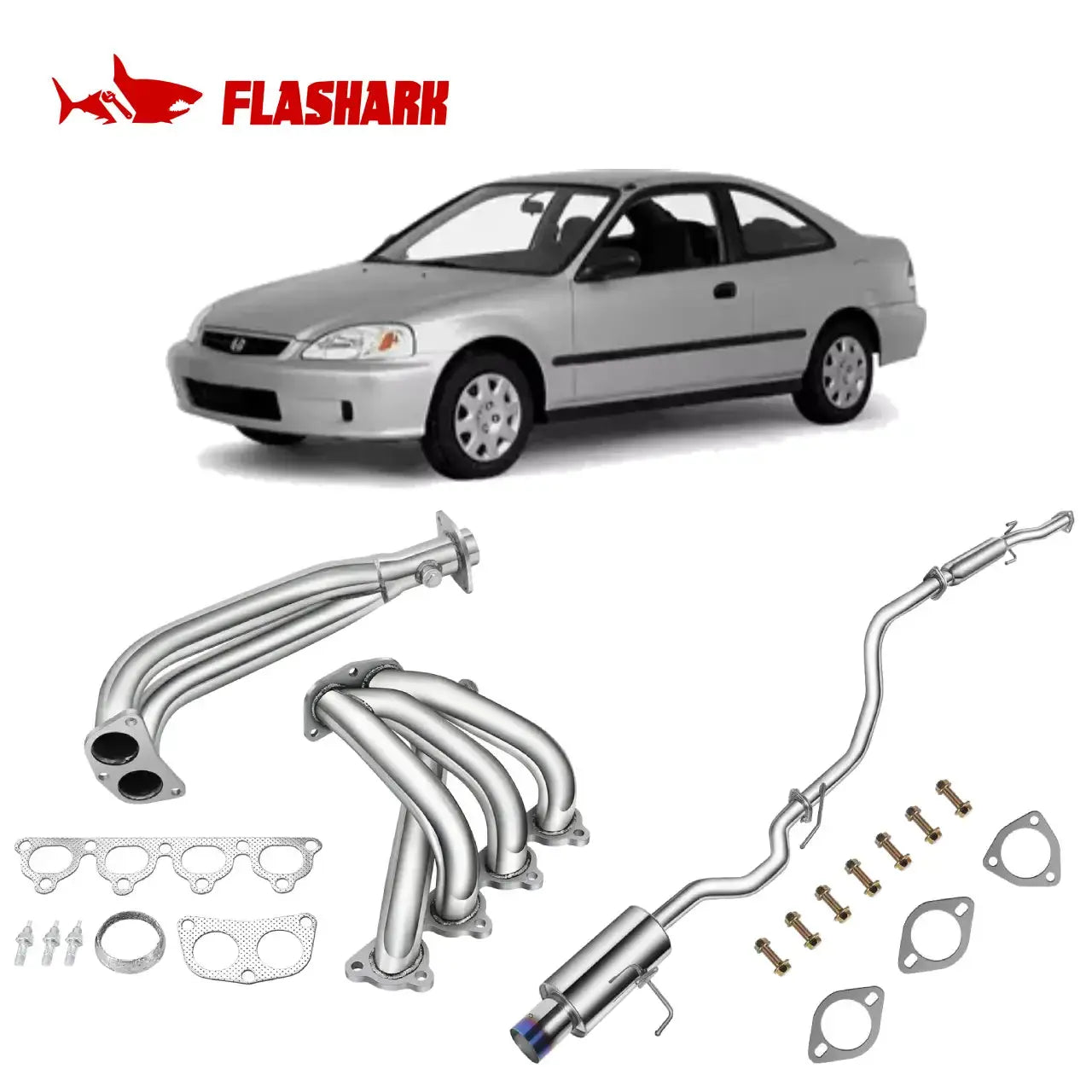 1992-2000 Honda Civic Exhaust Header/Catback Exhaust All-In-One Kit Flashark