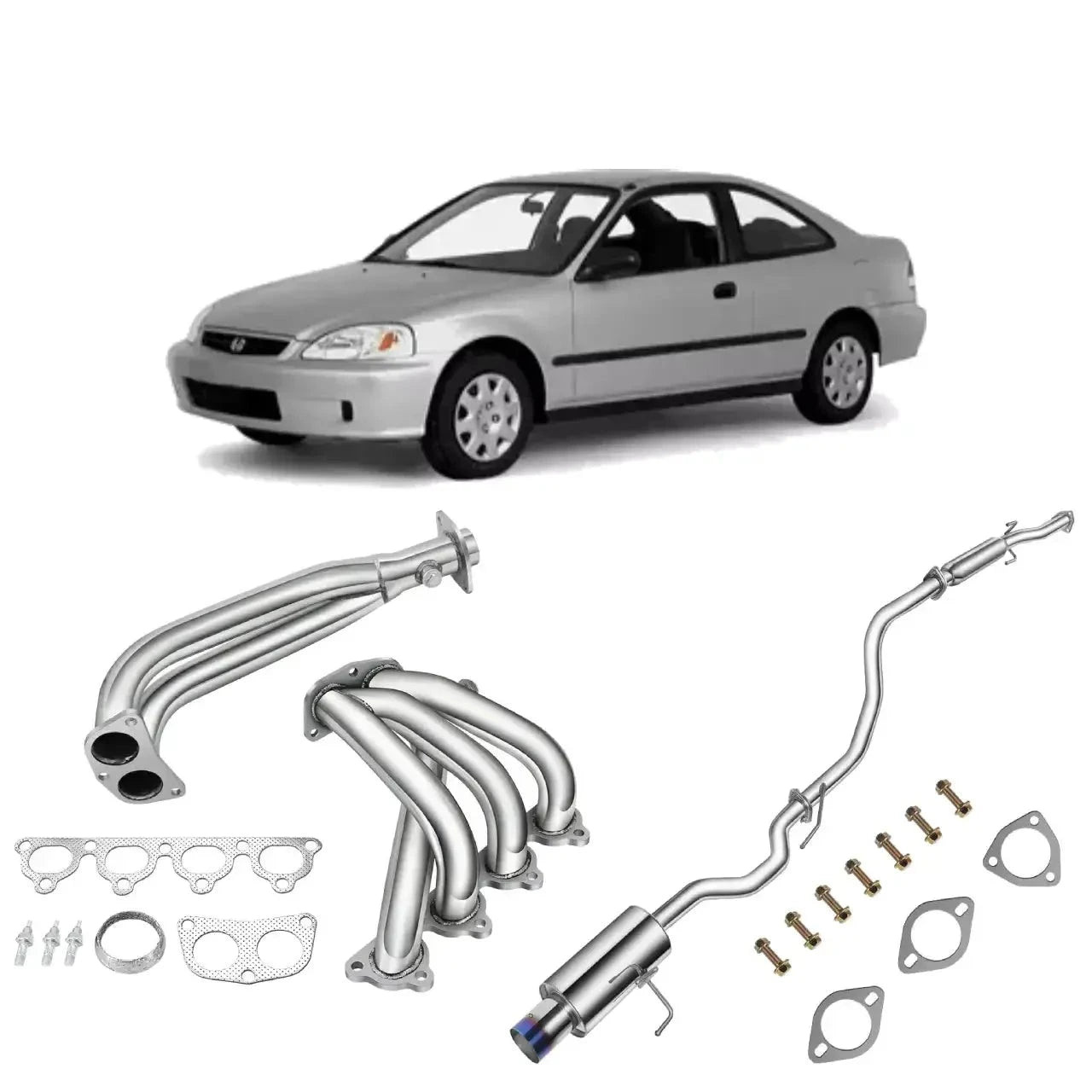 1992-2000 Honda Civic Exhaust Header/Catback Exhaust All-In-One Kit Flashark