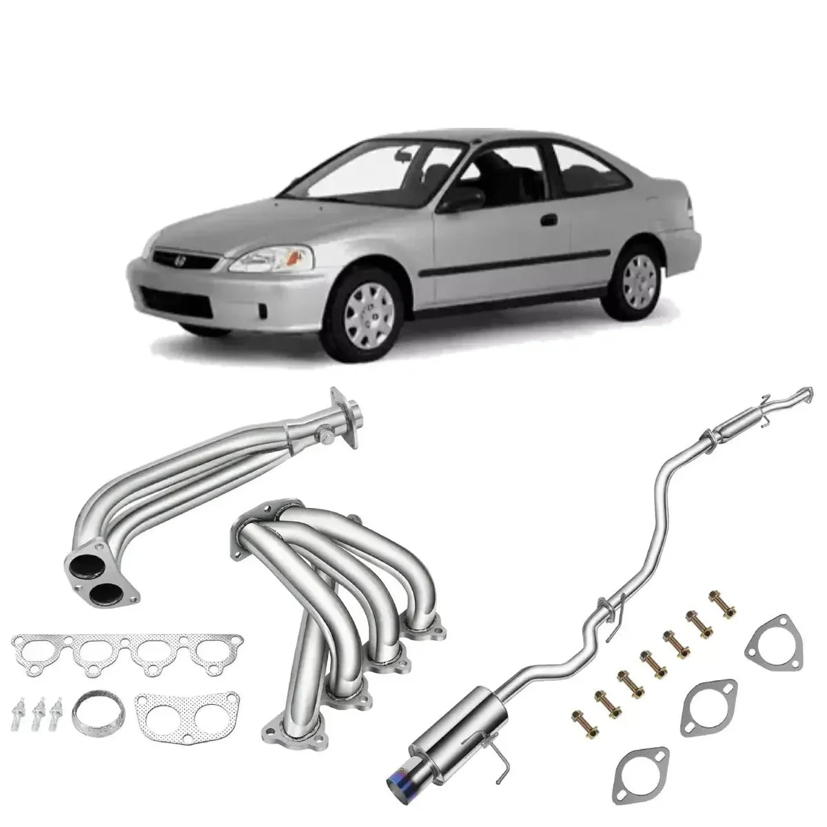 1992-2000 Honda Civic 1.6L Catback Exhaust System with 4-Inch Burnt Rolled Muffler Tip 2.25 Inch