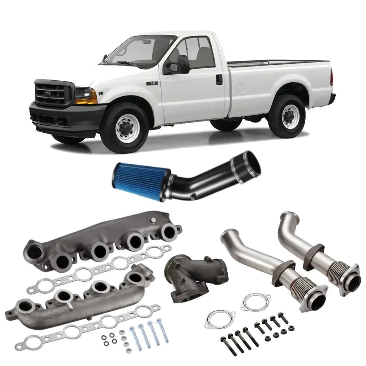 1999.5-2003 Ford 7.3 Powerstroke Diesel All-In-One Kit Exhaust Manifold/Up-Pipe Exhaust/Cold Air Intake Kit Flashark