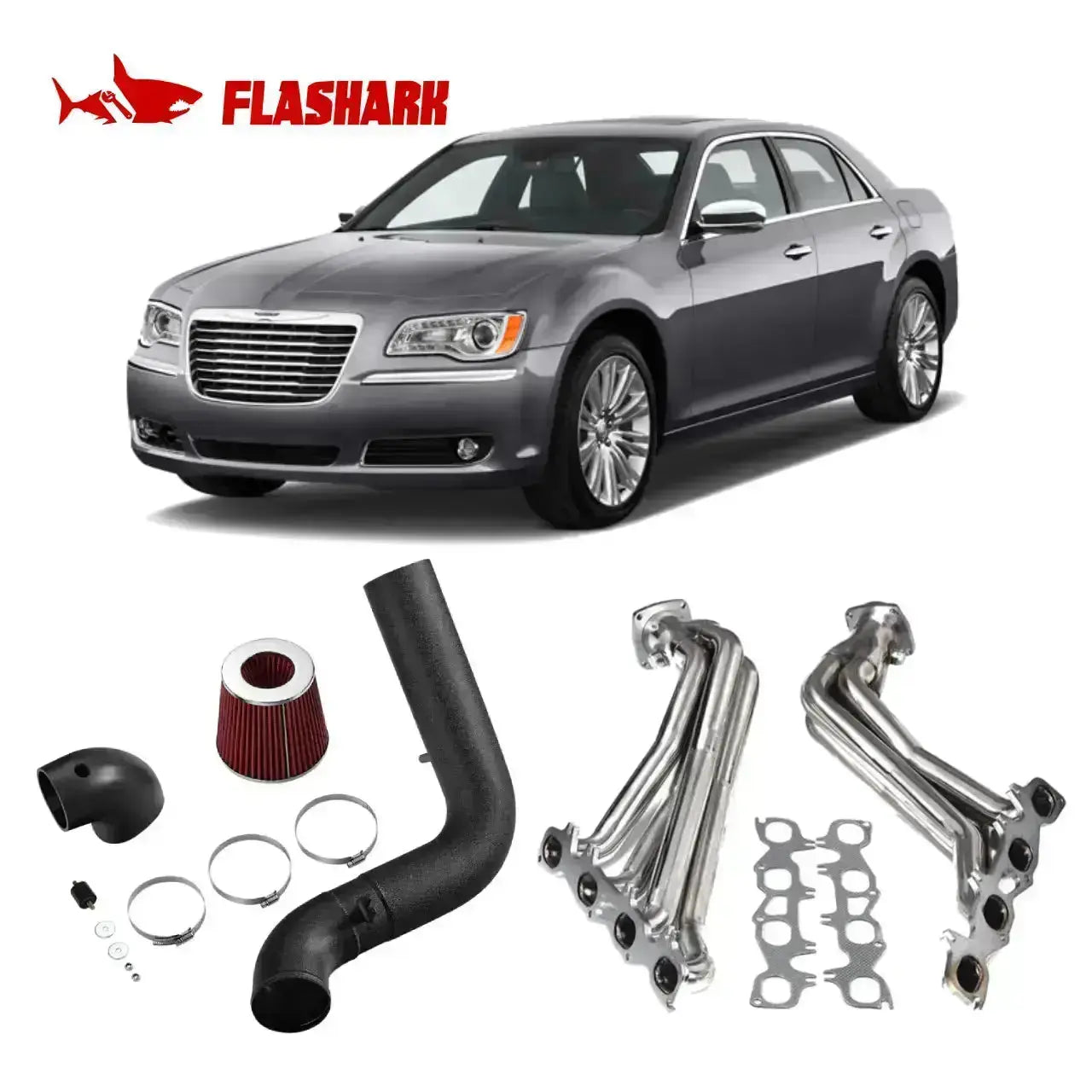 Exhaust Header/Cold Air intake kit All-In-One Kit for 2005-2010 Chrysler 300c Dodge Challenger/Charger Magnum 5.1L Hemi V8 Flashark