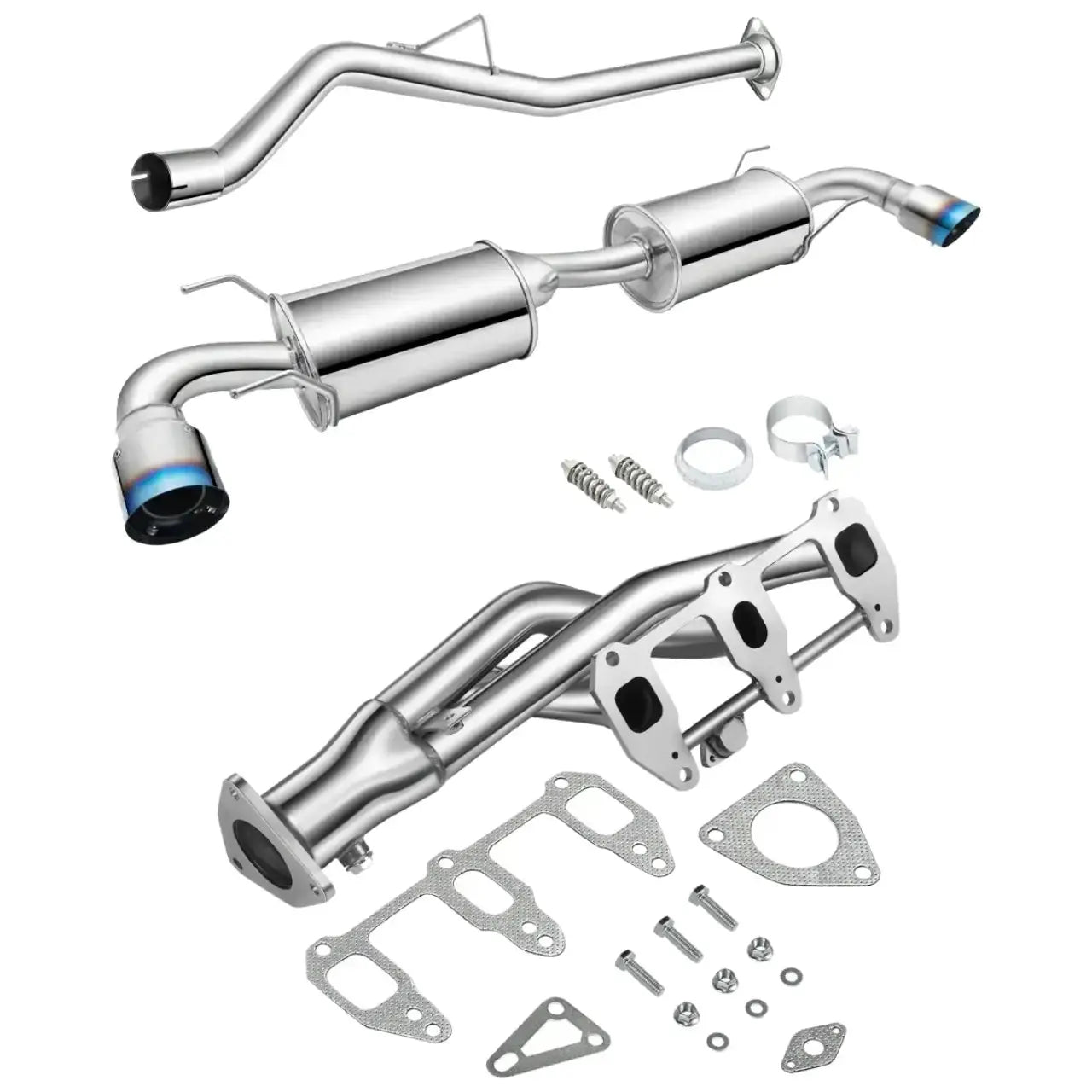 Exhaust Header/Catback Exhaust System w/ Dual Burnt Tip All-In-One Kit for 2004-2008 Mazda RX-8 1.3L Flashark