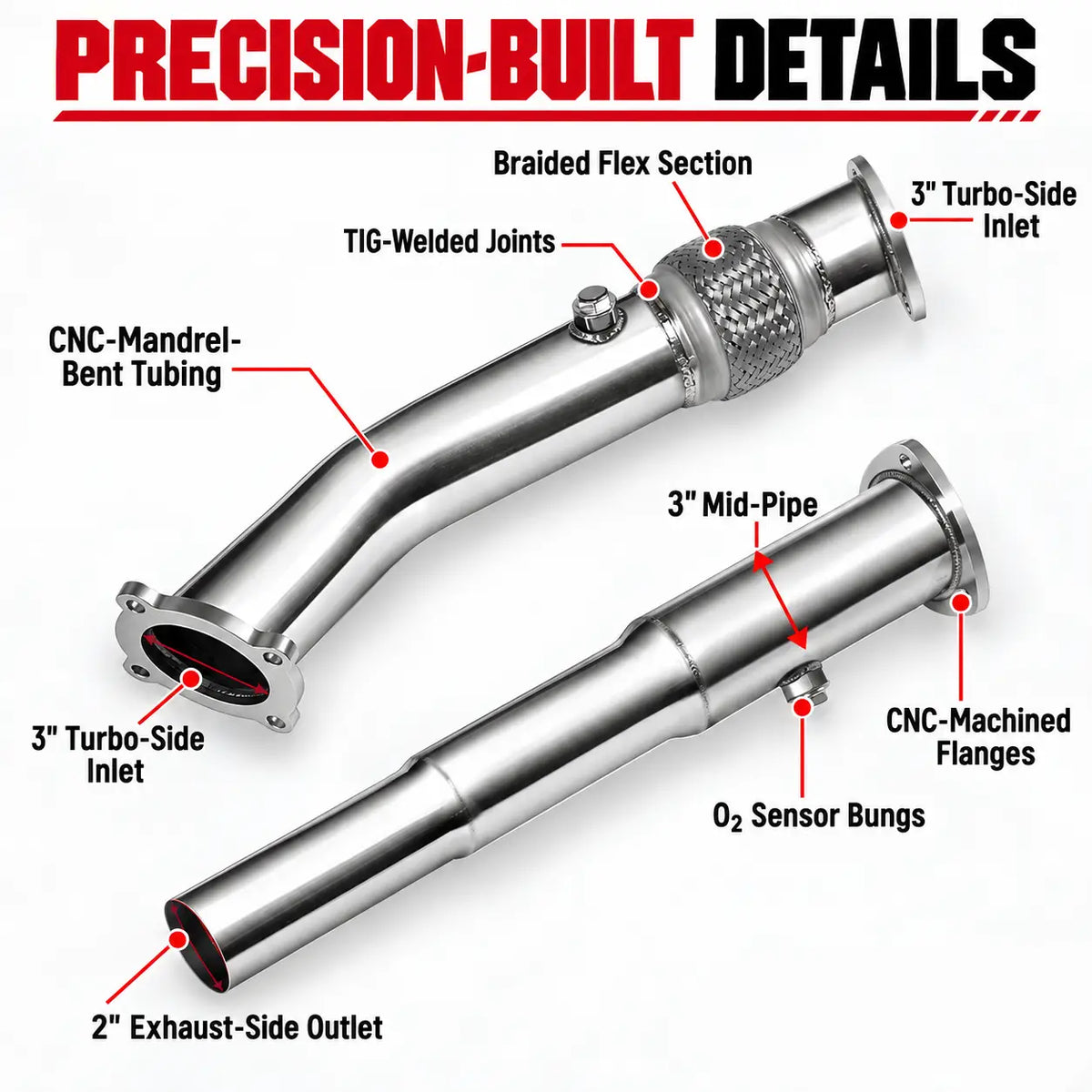 Tubo de escape turbo de 3 pulgadas para Volkswagen VW MK4 Golf/Jetta/Beetle 1.8L 1999-2004 