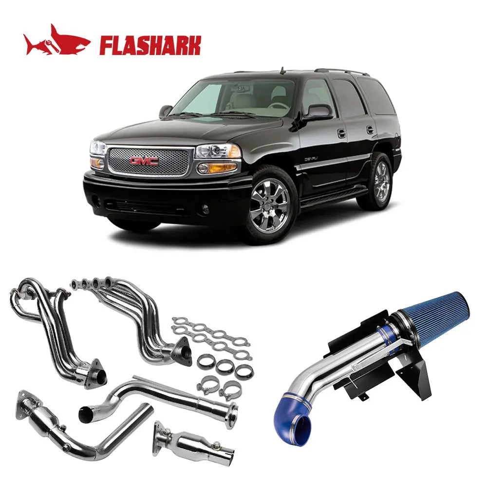 Exhaust Header/Air Intake Kit for 1999-2006 GMC/Chevy GMT800 V8 4.8L/5.3L/6.0LEngine Flashark