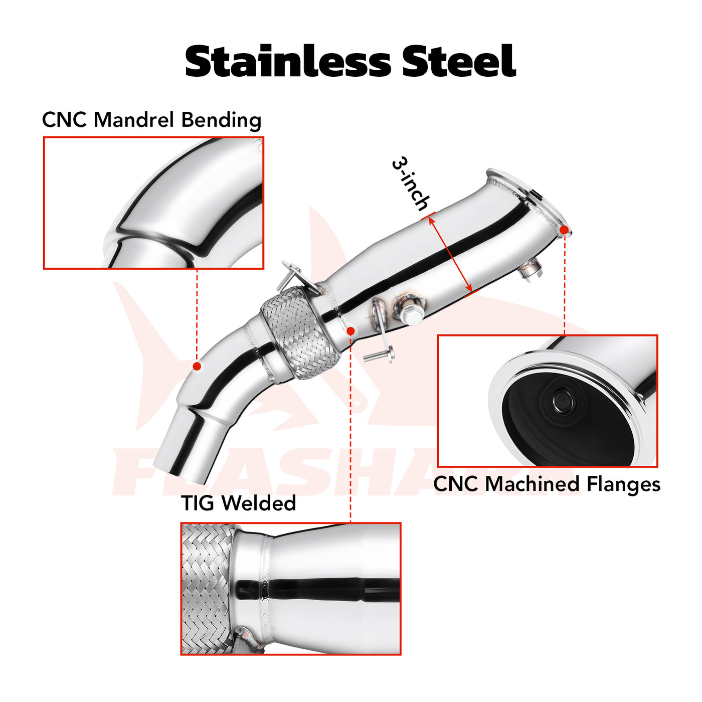 Downpipe sin catalizador de 3" para BMW 328i F30 F31 2012-2015 y BMW 428i F32 2014-2016 y 228i F22 — N20 2.0L Turbo