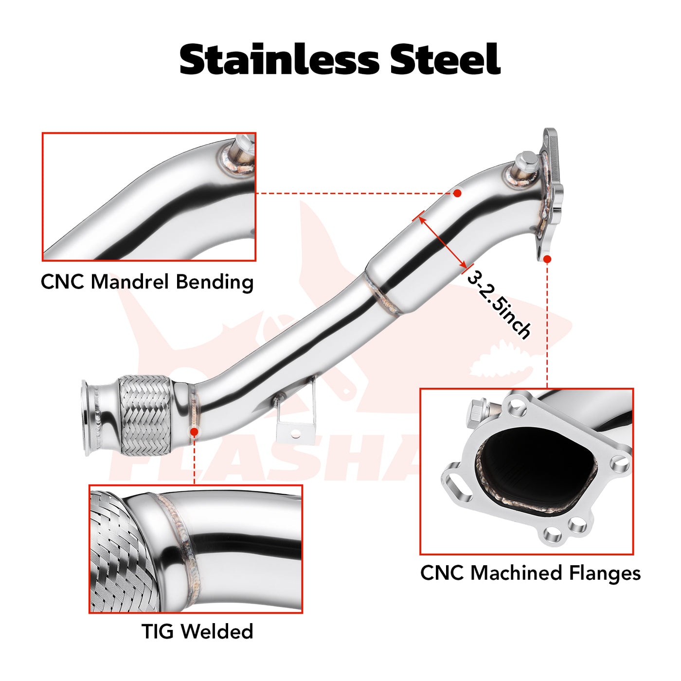 Catless Downpipe Exhaust for 1997-2005 K04/RS6 Fits Audi S4 B5 A6/Allroad C5 2.7T Bi Turbo 3-2.5 Inches