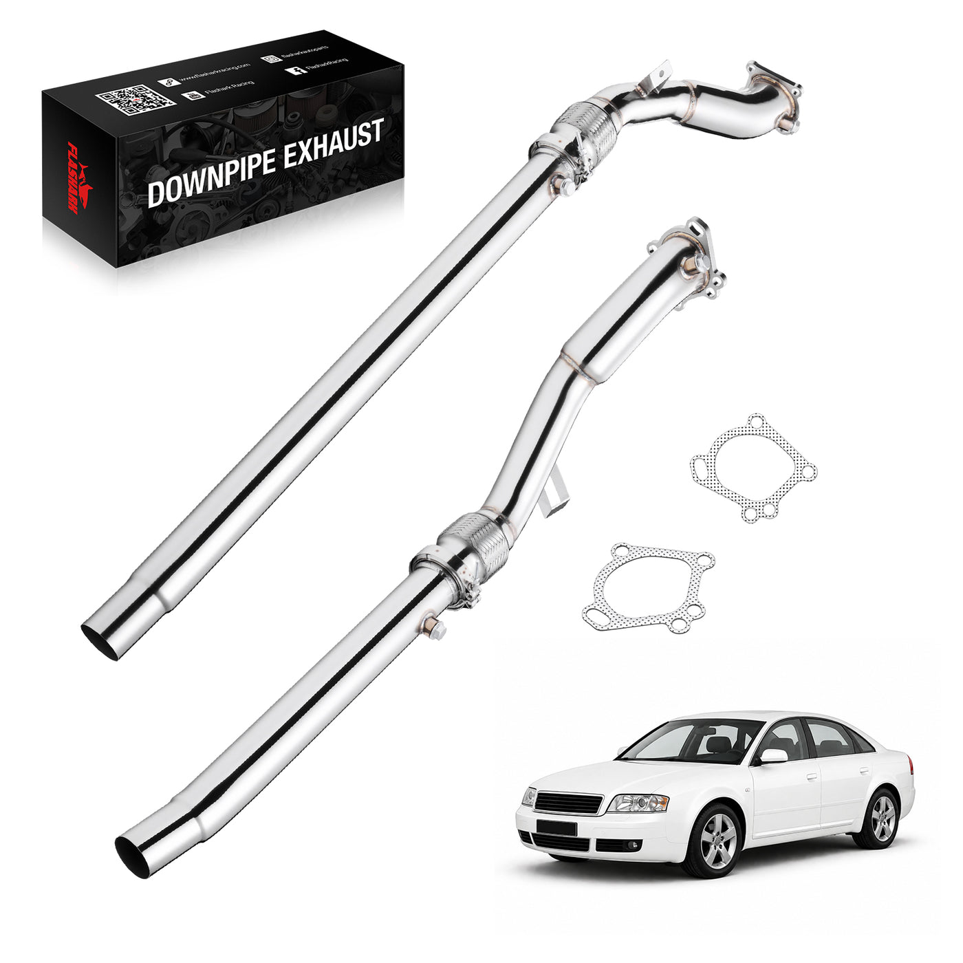 Catless Downpipe Exhaust for 1997-2005 K04/RS6 Fits Audi S4 B5 A6/Allroad C5 2.7T Bi Turbo 3-2.5 Inches