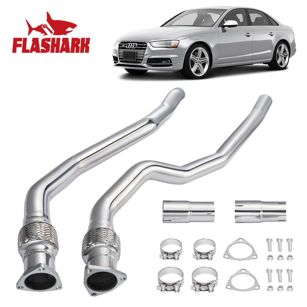 Flashark 2.4" Stainless Steel Downpipe Exhaust for 2010-2016 Audi S4 B8/B8.5 3.0T V6 Flashark