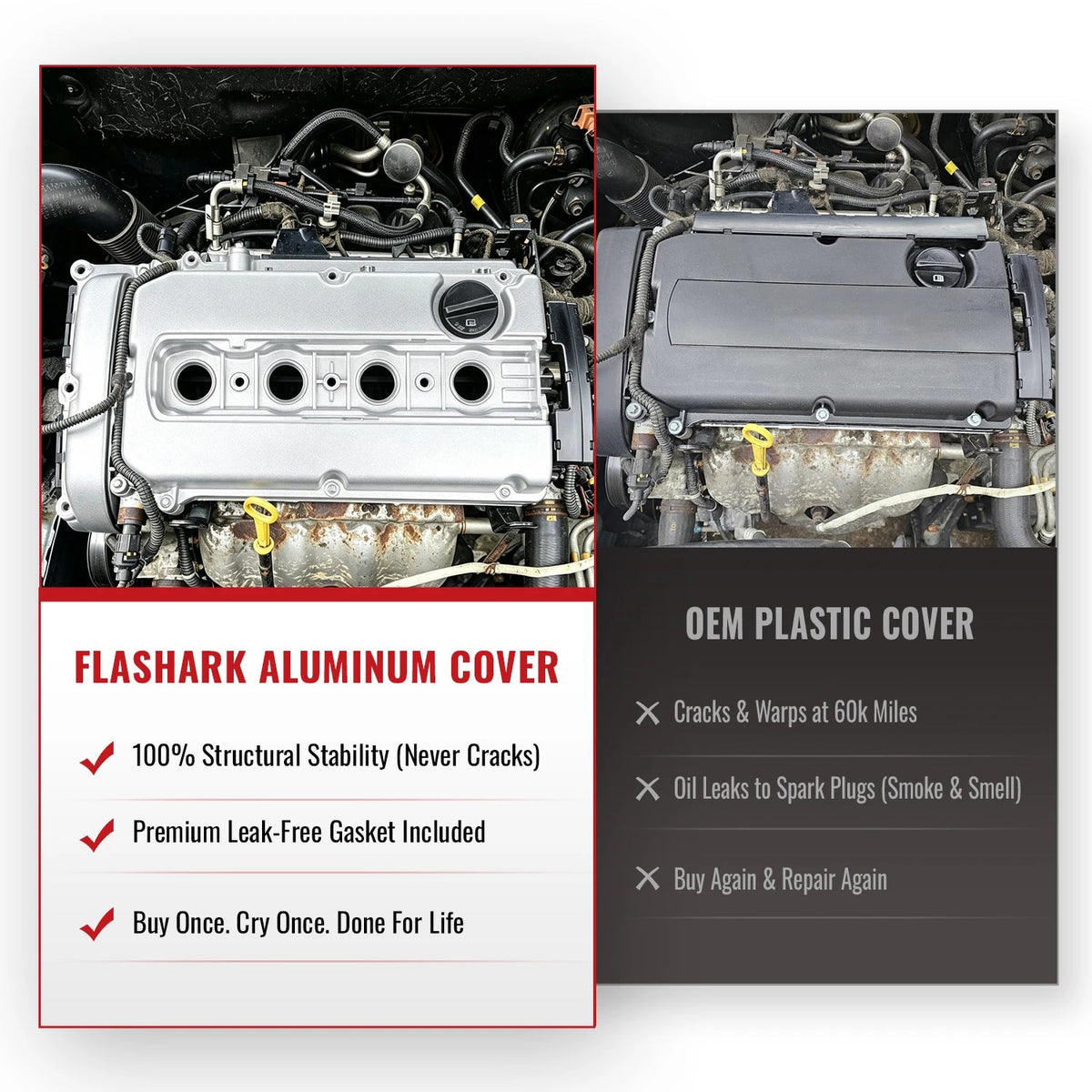 Flashark Aluminum Valve Cover Kit with Gasket & Bolts for 2011–2016 Chevy Cruze 1.8L Flashark