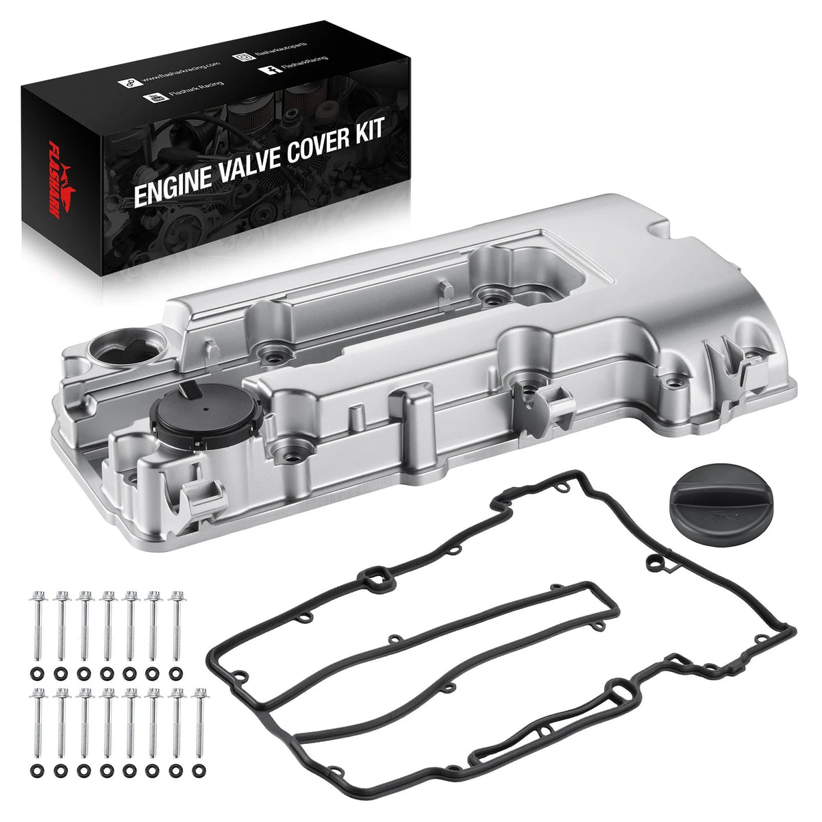 Flashark Aluminum Valve Cover Kit with Gasket, Bolts & Oil Filler Cap for Chevy Cruze 1.4L Flashark