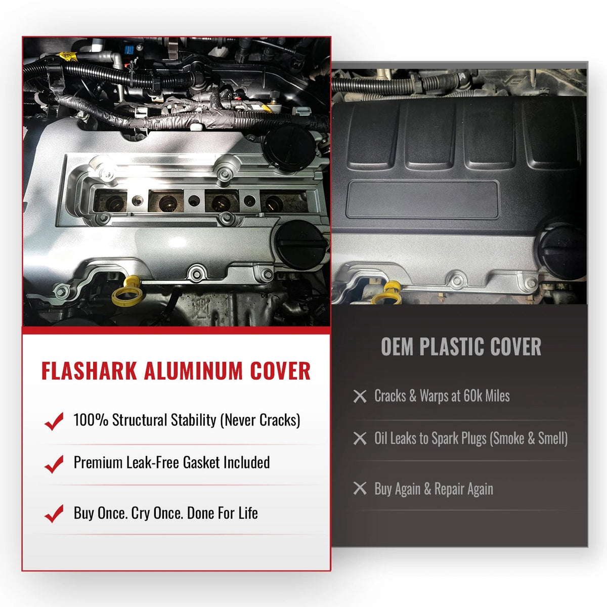 Flashark Aluminum Valve Cover Kit with Gasket, Bolts & Oil Filler Cap for Chevy Cruze 1.4L Flashark