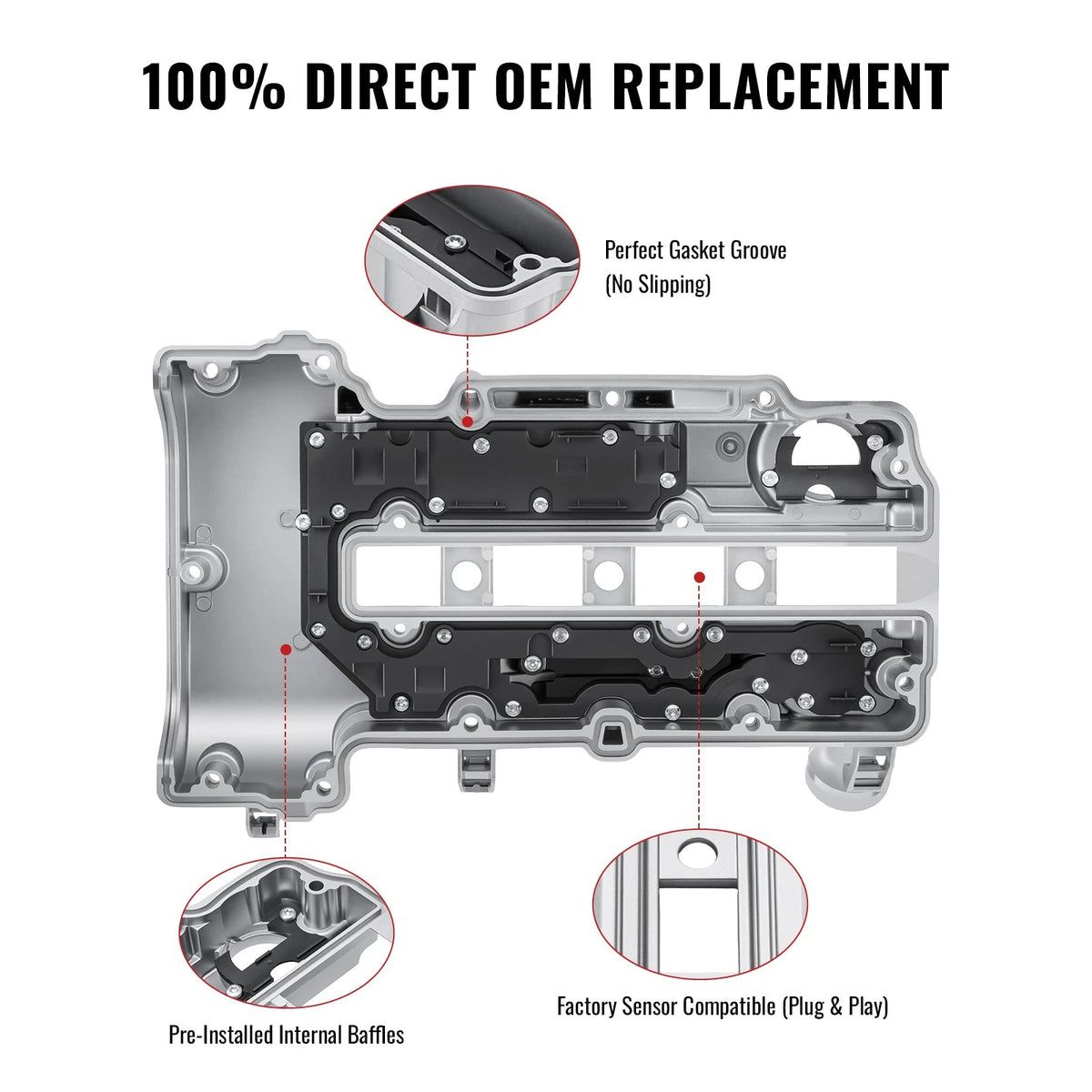 Flashark Aluminum Valve Cover Kit with Gasket, Bolts & Oil Filler Cap for Chevy Cruze 1.4L Flashark