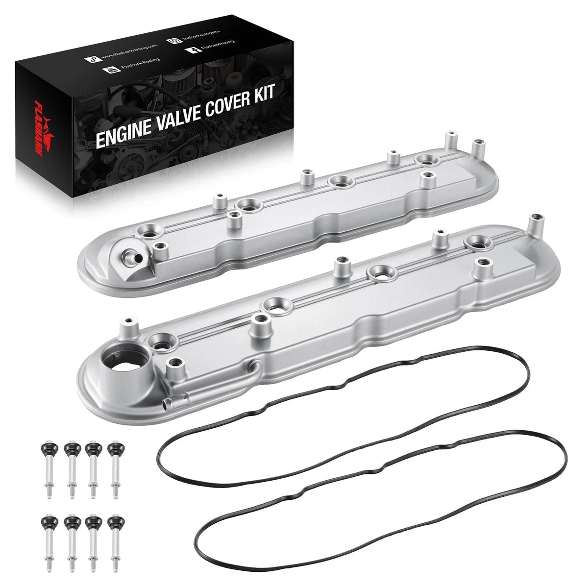 Flashark Aluminum Valve Cover Set with Gaskets & Bolts for GM LS V8 4.8L–6.2L Flashark