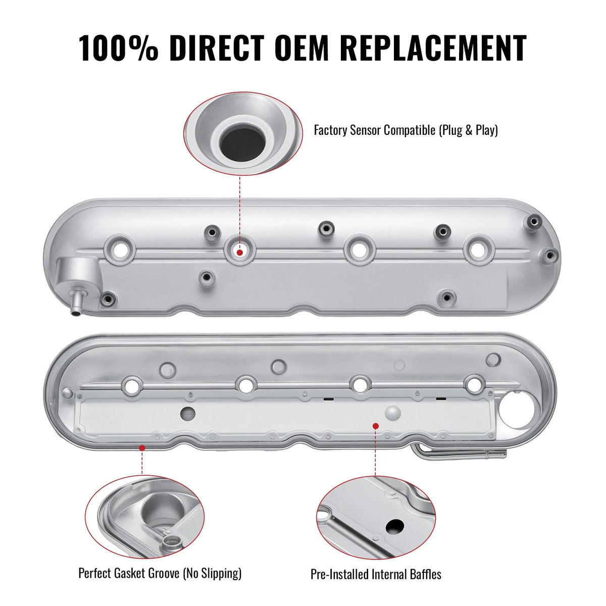 Flashark Aluminum Valve Cover Set with Gaskets & Bolts for GM LS V8 4.8L–6.2L Flashark