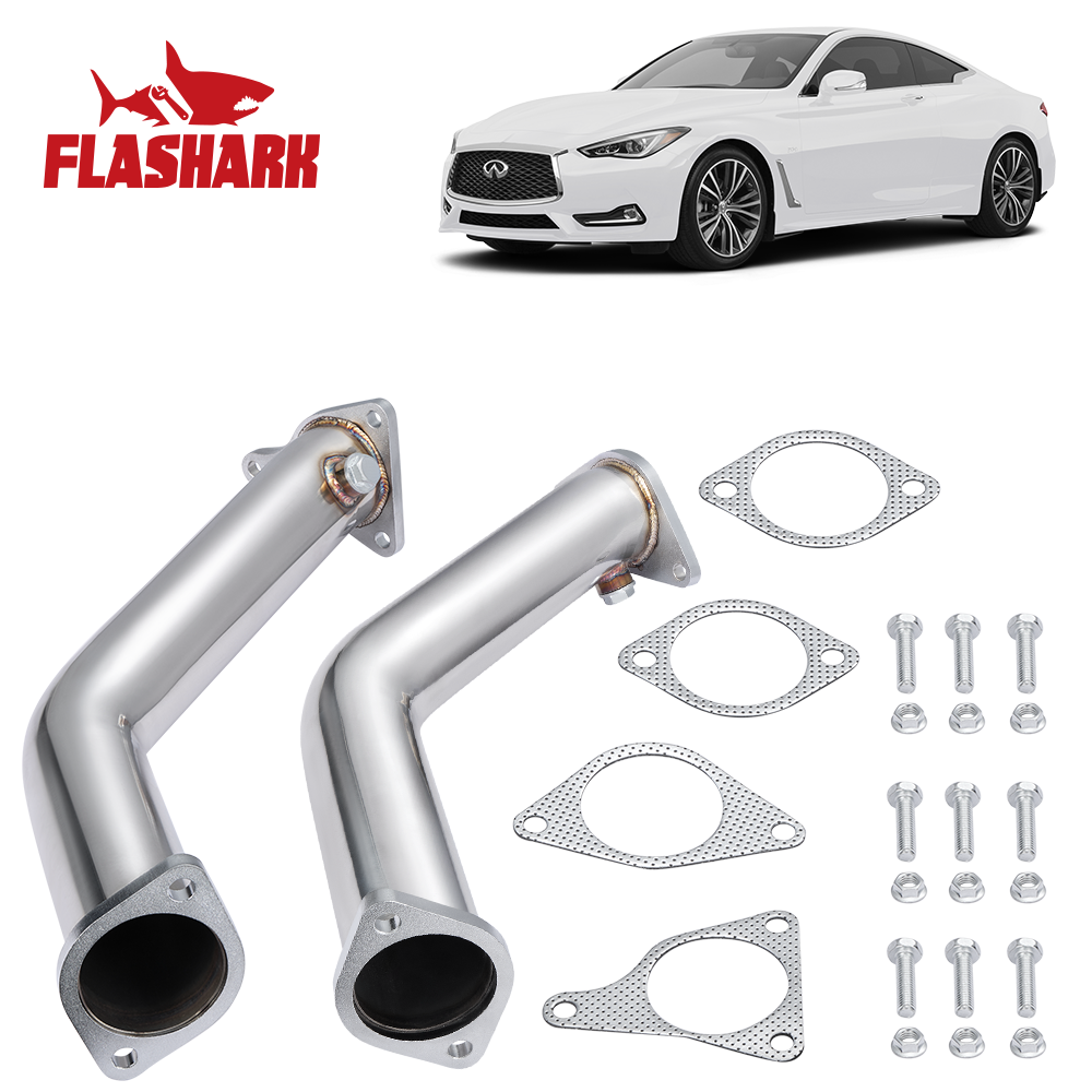 Flashark High-Flow Racing Downpipe for 2017+ INFINITI Q60 / 2016+ INFINITI Q50 VR30 3.0L Twin Turbo Flashark