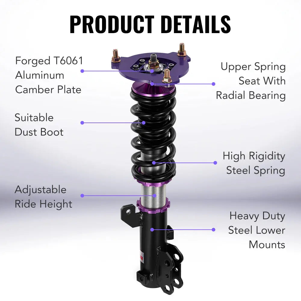 For 2003-2008 Hyundai Tiburon (HM/HN) Coilover Shock Absorbers Struts w/ 32-Way Damping Force Adjustment Flashark