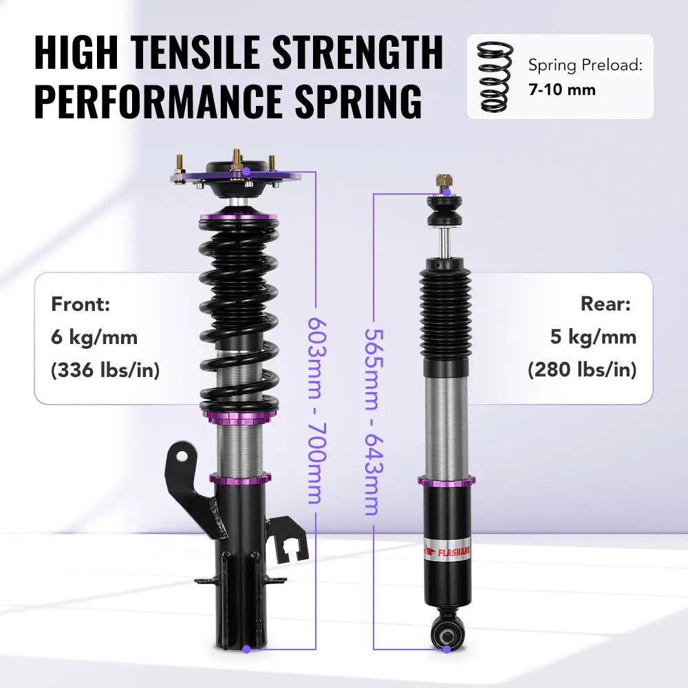 For 2007-2012 Nissan Versa Hatchback (C11) 32-way Adjustable Damping Coilover Shock Absorbers Struts Flashark