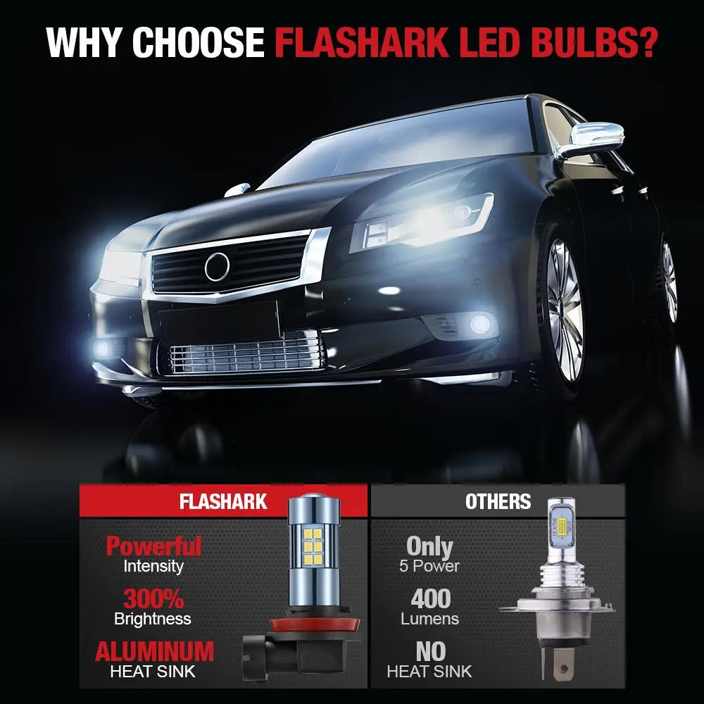 H11 H8 H9 LED Fog Light Bulbs 8W 5000LM 6000K for Toyota Camry, Honda Accord, and More| 2 Bulbs Flashark