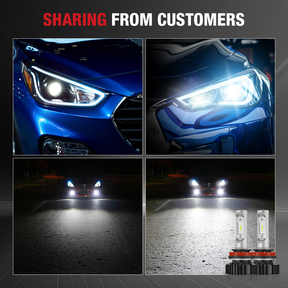 H11 H8 H9 LED Headlight Bulbs 100W 6000K ‎14000LM White 2Pcs