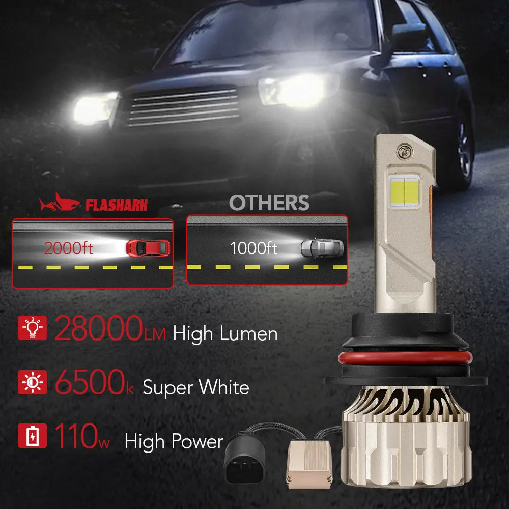 X4 9004/HB1 110W 6500K 28000LM White IP68 LED Headlight Bulbs 2Pcs Flashark