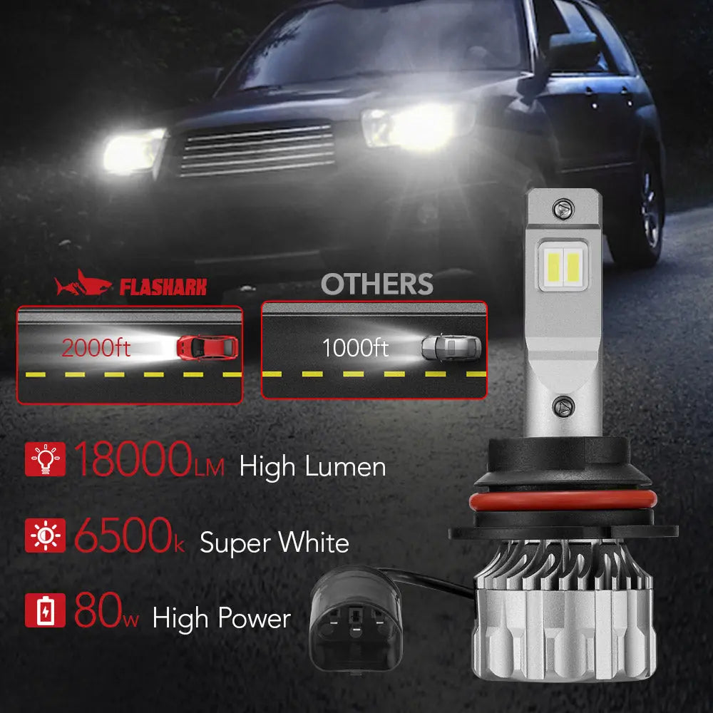 S6 9004/HB1 70W 6500K 18000LM White IP67 LED Headlight Bulbs 2Pcs Flashark