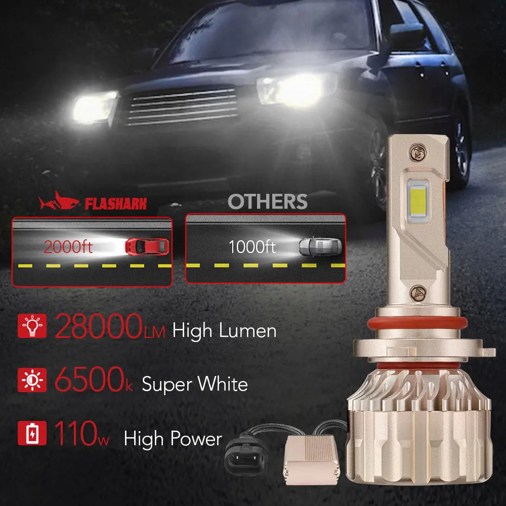 X4 9006/HB4 2Pcs 110W 6500K 28000LM IP68 LED Headlight Bulbs Flashark