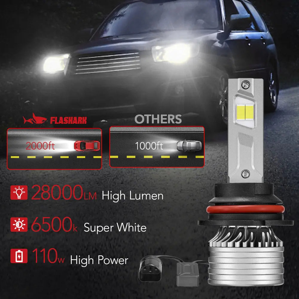 X4i 9007/HB5 110W 6500K 28000LM White IP67 LED Headlight Bulbs 2Pcs Flashark