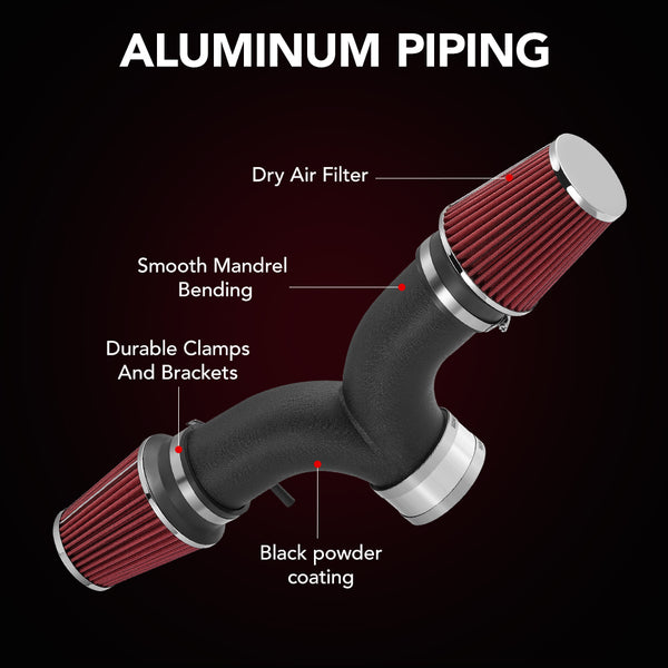 Cold Air Intake Kit for 1999-2004 Jeep Grand Cherokee 4.7L V8 | 2000-2002 Dodge Durango Dakota 3.7L V6 4.7L V8 | Dual Twin Filter Design | Black Aluminum Pipe