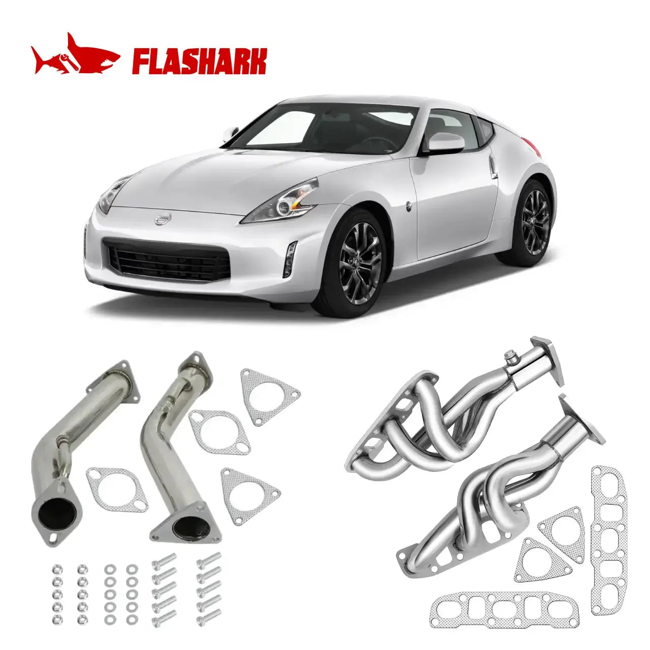 Exhaust Header/Downpipe Exhaust All-In-One Kit for 2009-2013 Nissan 370Z /Infiniti G37 G37X G37XS 3.7L Flashark