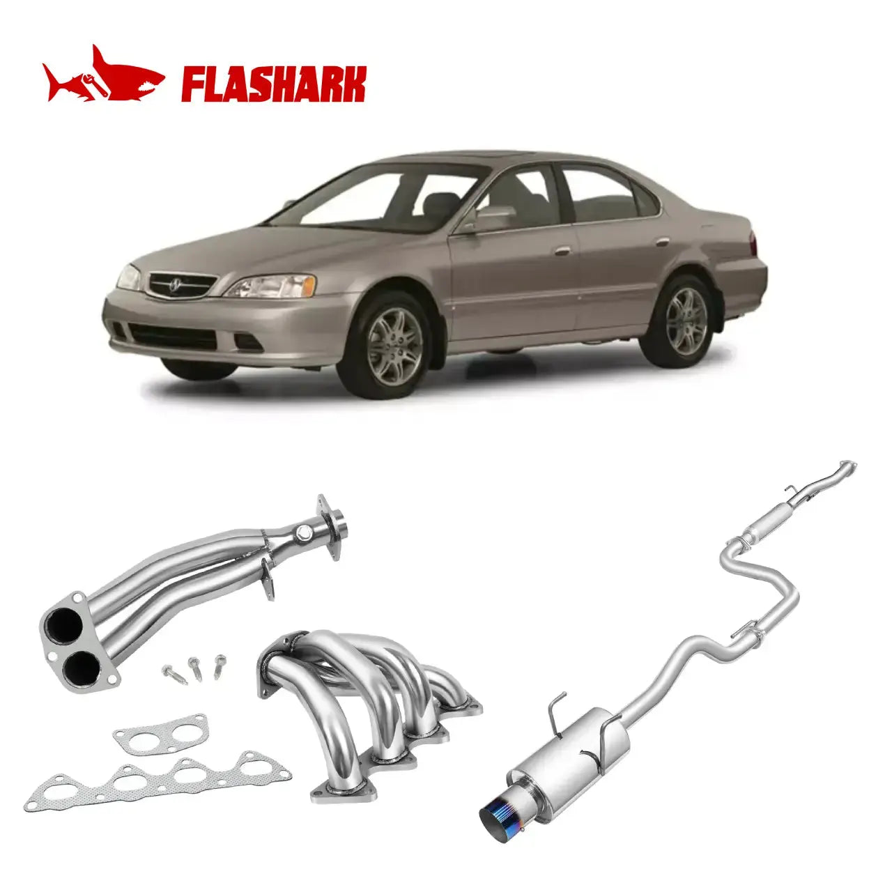 Exhaust Header/Catback All-In-One Kit for 1994-2001 Honda Acura Integra GS/RS/LS Flashark