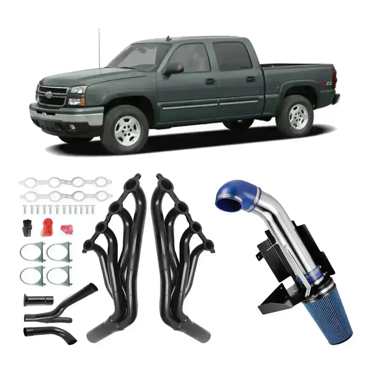 Header for 1999-2006 Chevy Silverado 1500 4.8L/5.3L/6.0L with Optional Cold Air Intake Flashark