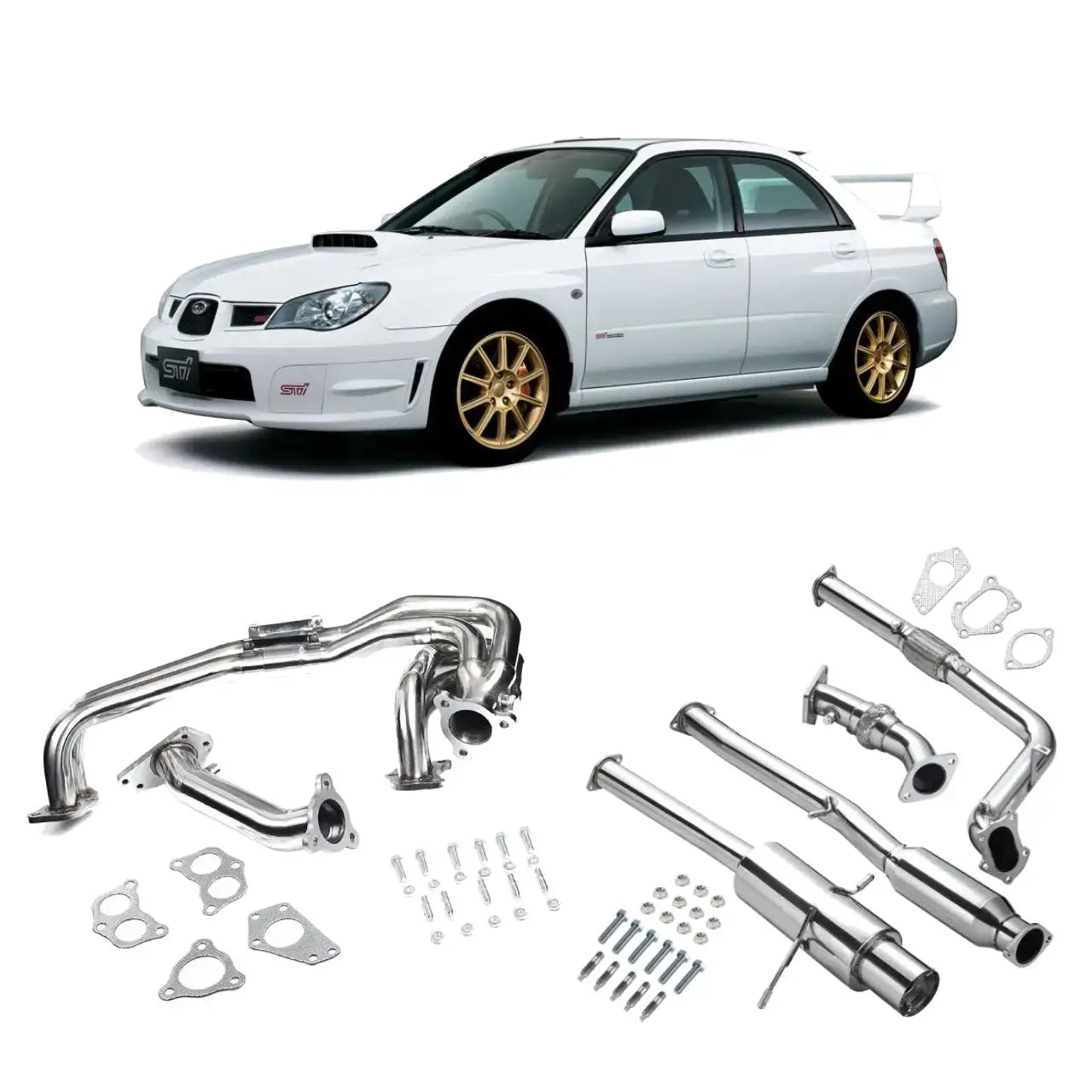 Exhaust Header/Catback w/ Downpipe Up-pipe All-In-One Kit for 2002-2006 Subaru Impreza WRX/STI Flashark