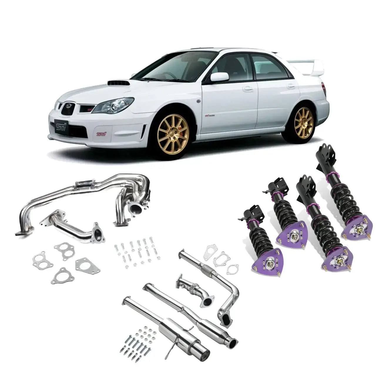 Exhaust Header/Catback w/ Downpipe Up-pipe All-In-One Kit for 2002-2006 Subaru Impreza WRX/STI Flashark