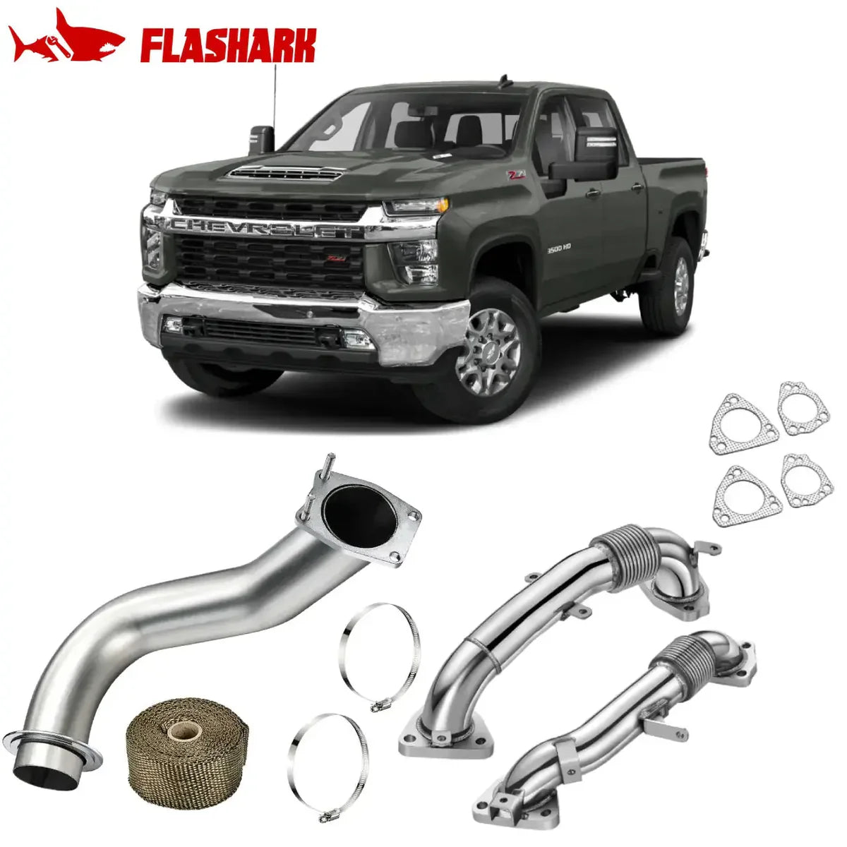 Para escape de tubo de bajada diésel Chevy Duramax L5P 6.6L 2017-2023 de 3,5 pulgadas