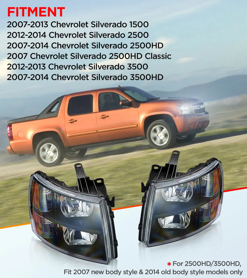 2007-2013 Chevy Silverado 1500 / 2007-2014 Silverado 2500 3500 Headlight Assembly Flashark