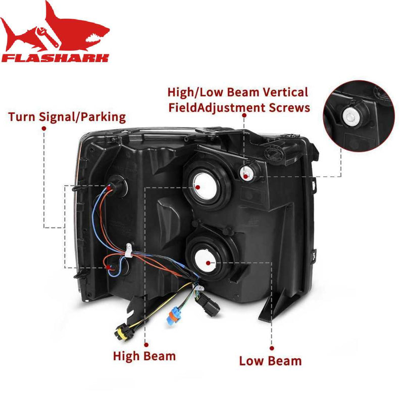 2007-2013 Chevy Silverado 1500 / 2007-2014 Silverado 2500 3500 Headlight Assembly Flashark