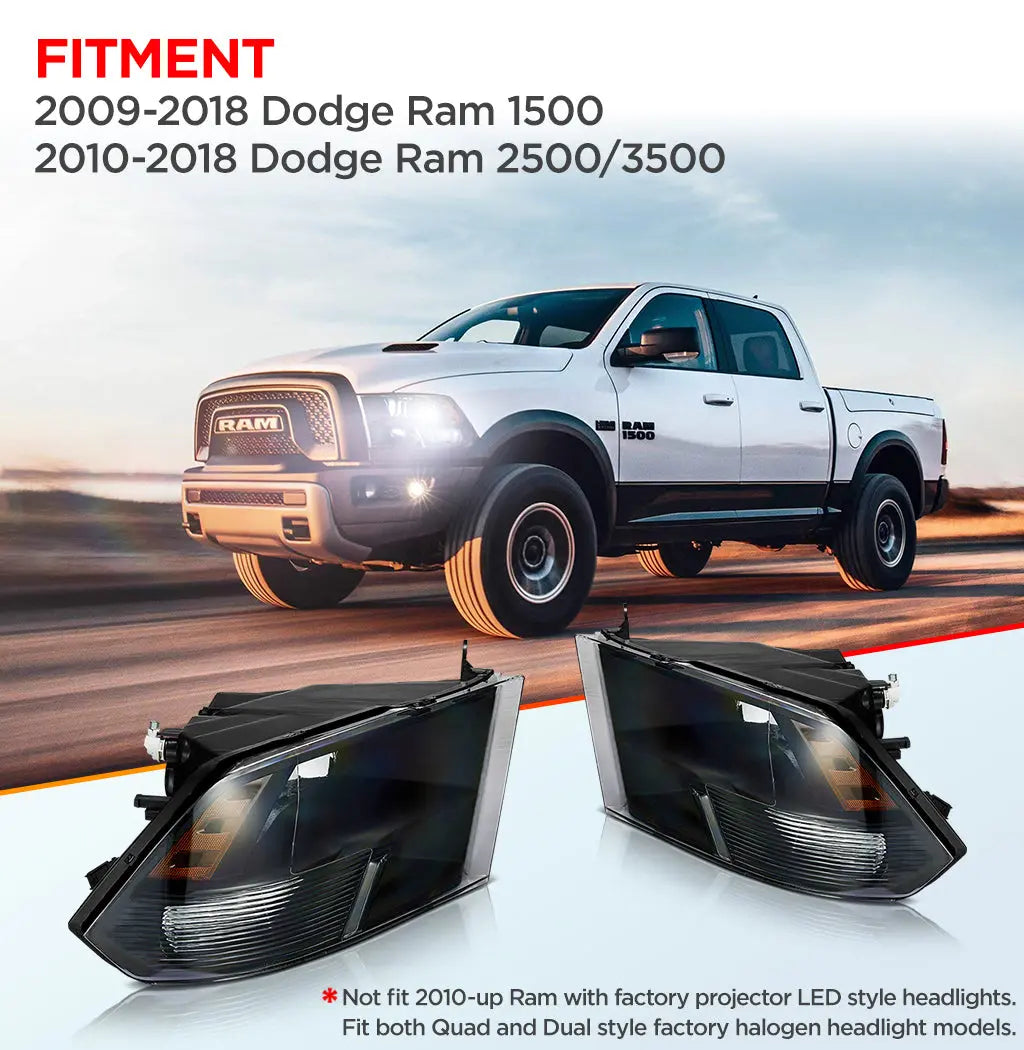 2009-2018 Dodge RAM 1500 2500 3500 Headlight Assembly Flashark