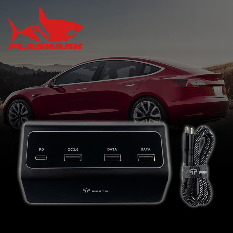 2021 Tesla Model 3/Y 4-in-1 USB Hub , Console PD Fast Charger Adapter USB Spiliter Flashark