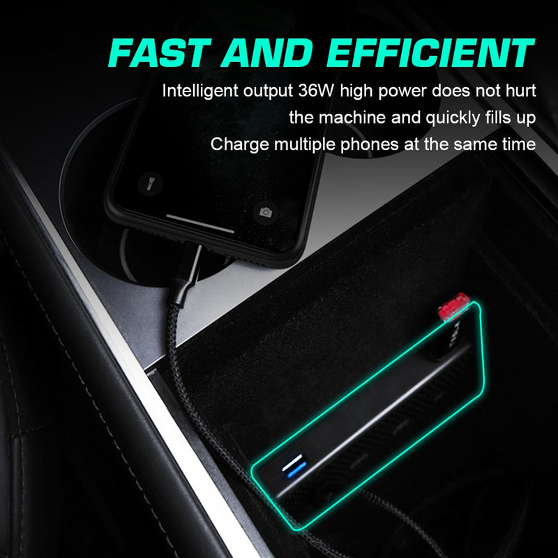 2021 Tesla Model 3/Y USB Hub 4-in-1 Center Console Adapter, Game & Boombox Music USB Hub Flashark