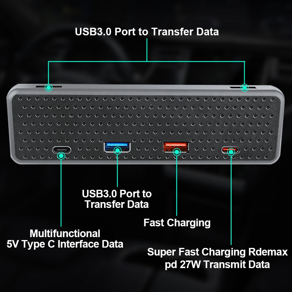 2021 Tesla Model 3/Y USB Hub 4-in-1 Center Console Adapter, Game & Boombox Music USB Hub Flashark